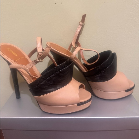 Fendi Black and Tan Peep-Toe Heels - Picture 2 of 5